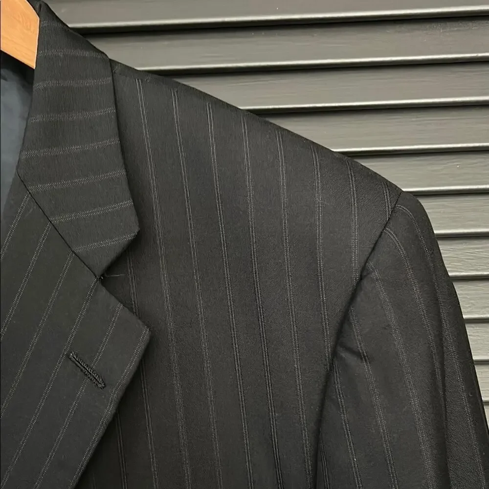 Hickey-Freeman Nordstrom 100% Wool Black Pinstripe Blazer, Size 48L